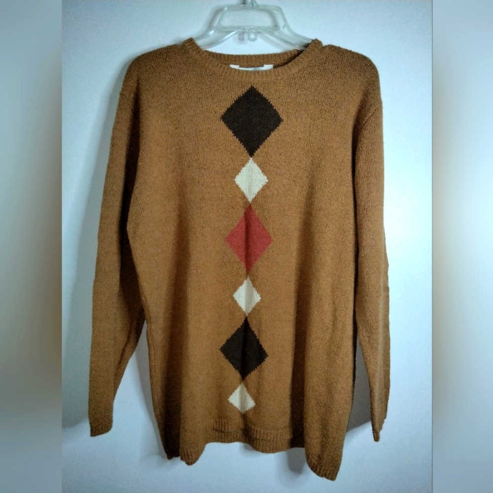 Melrose Studio (Size L) Multicolored Argyle Pattern Crewneck Silk Blend Sweater